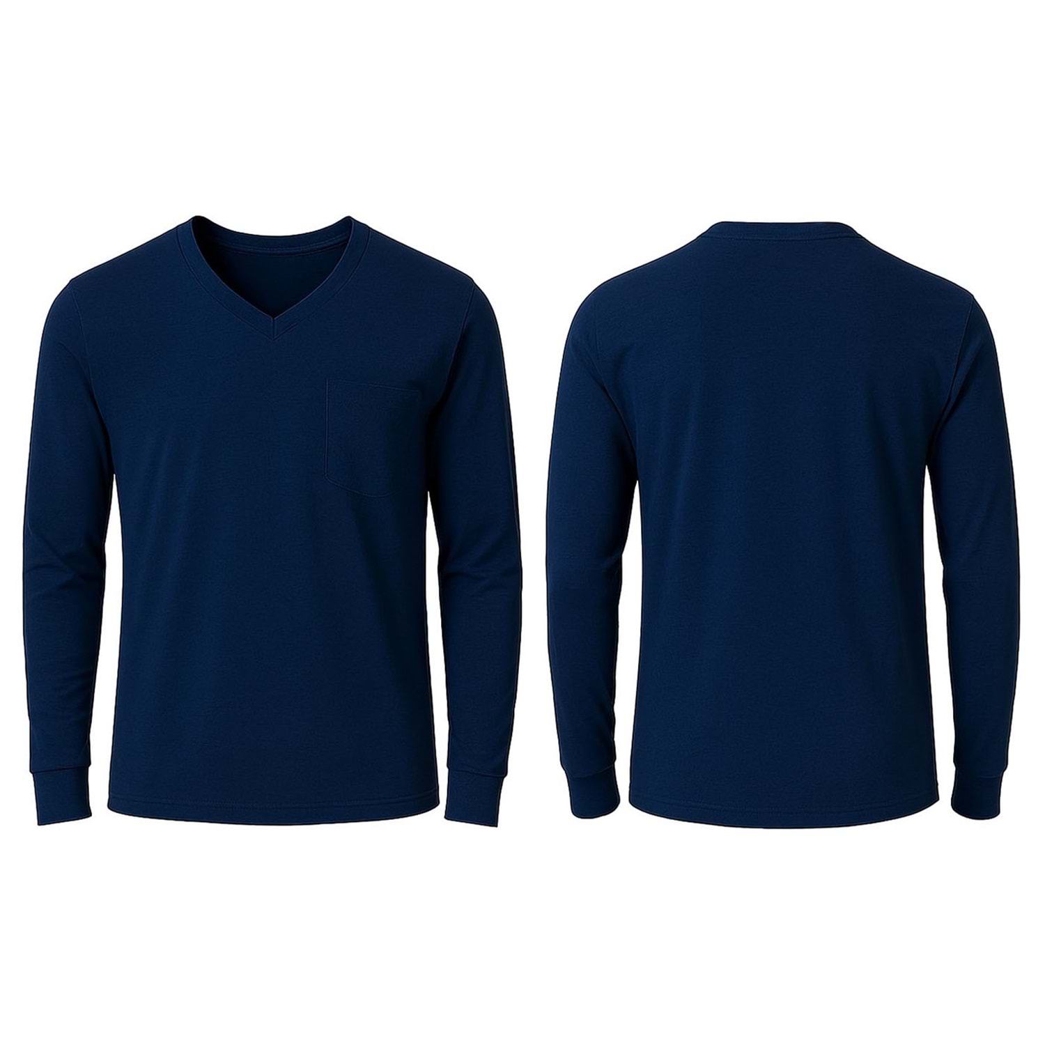 T-shirt TVU01 V Yaka Uzun Kol - Lacivert - S